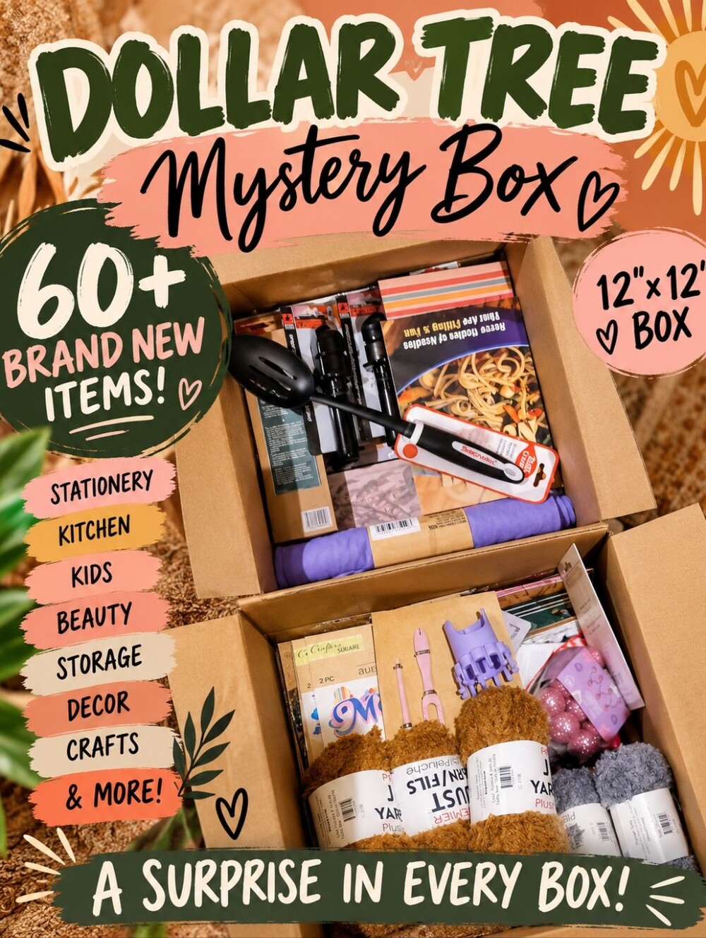 Dollar Tree Mystery Box 60+ Brand New Items Beauty Kitchen Kids Decor